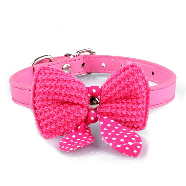Knit Bowknot PU Leather Dog Puppy Pet Cat Collars Cute for Small Dogs Necklace